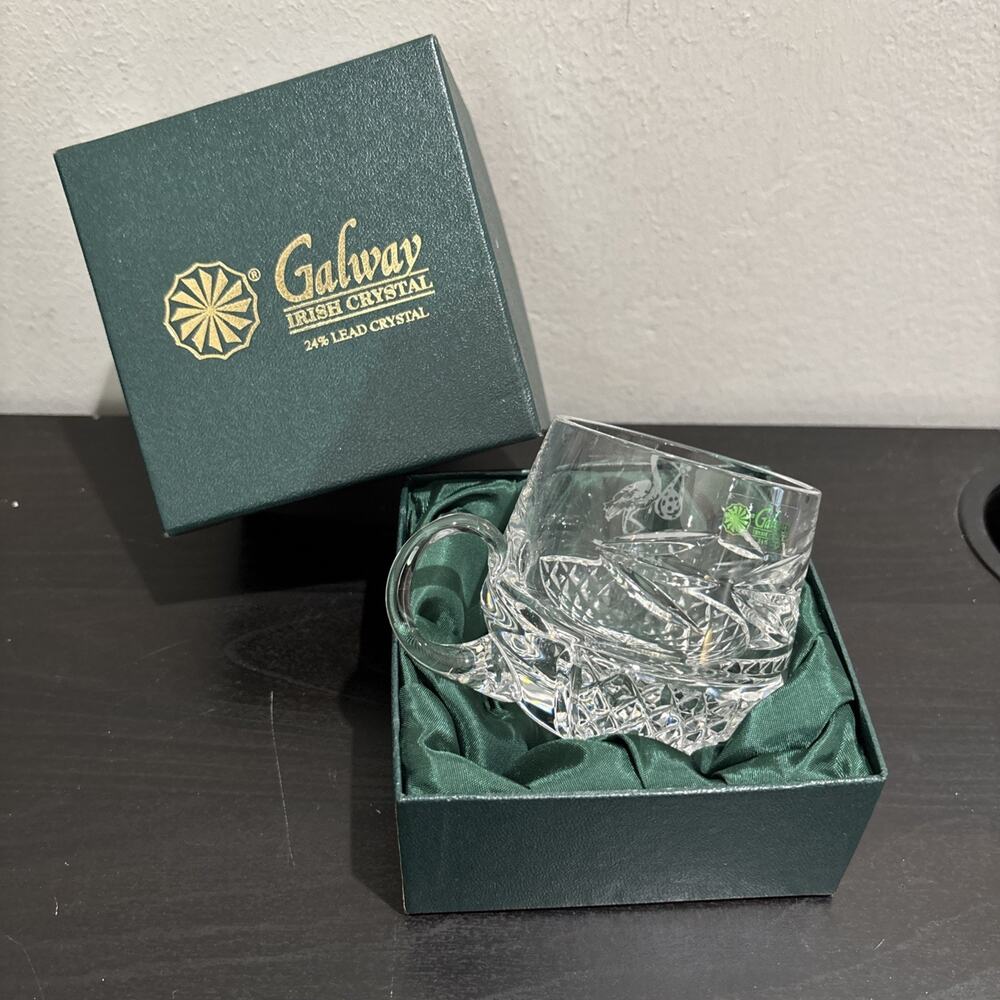 Vintage Galway Irish Crystal Glass Cup Etched Stork Excellent Condition New